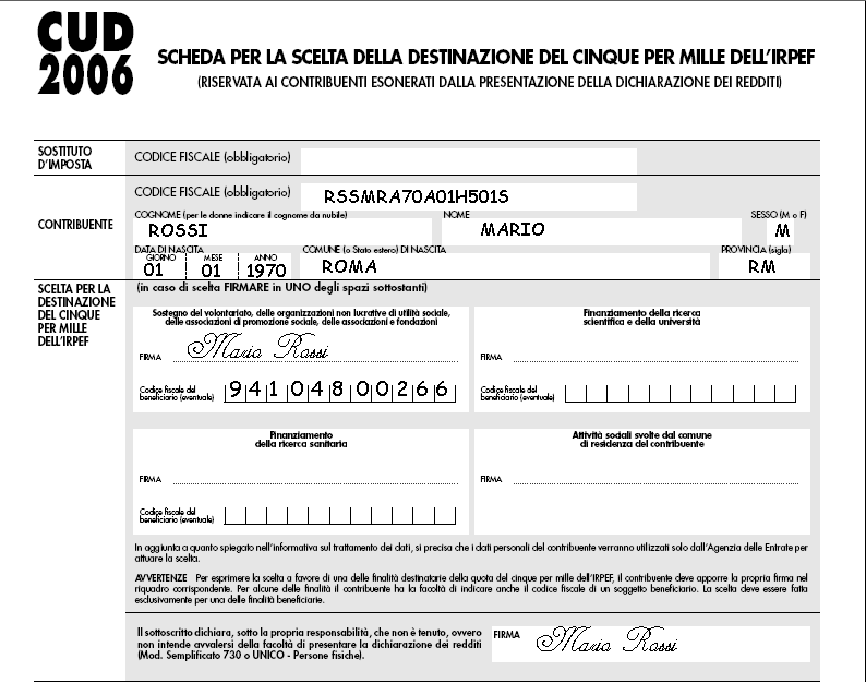 Fax simile modello CUD 2006 Fax simile modello CUD 2006
